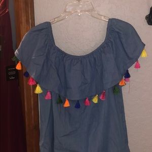 Fun tassel off the shoulder dress